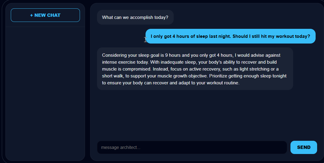 The AI coach answering a question using the user's own stats
